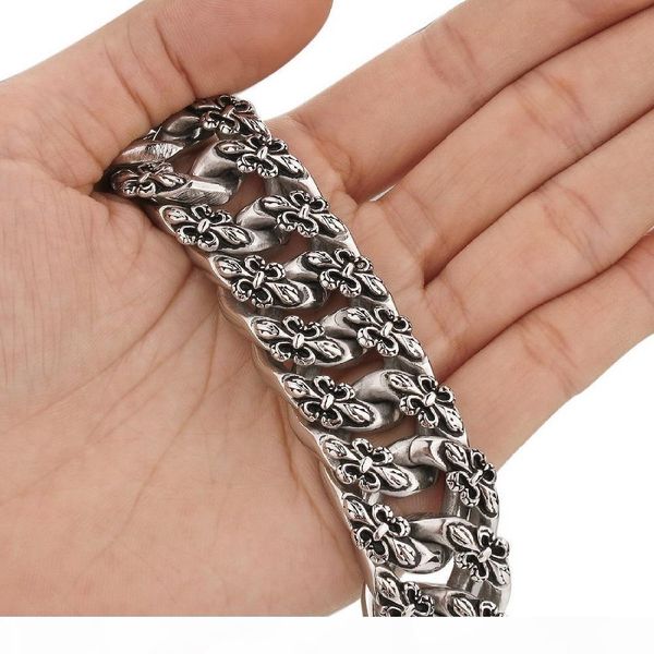 

большой браслет мужской тяжелый браслет из нержавеющей стали knight fleur de lis байкер браслет размер длина 30 мм ширина 236 мм, Black