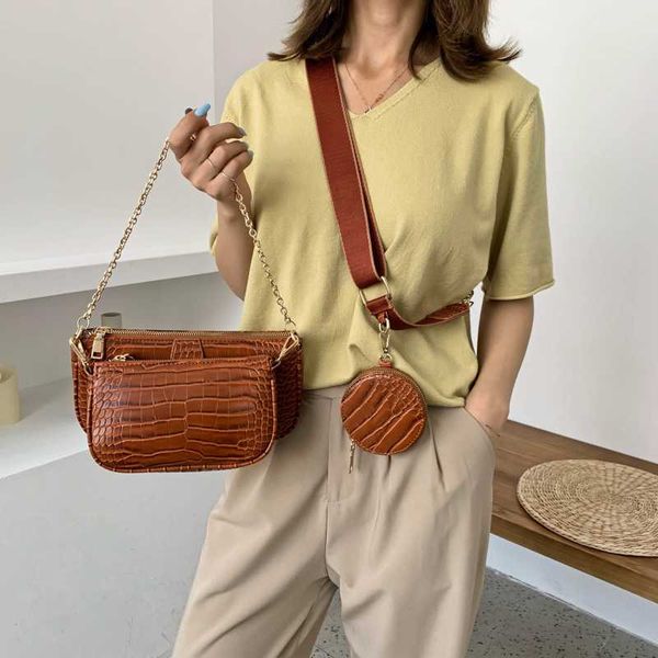 

fashion 2 sets chain pu leather crossbody bags for women shoulder handbags female solid color cross body bag