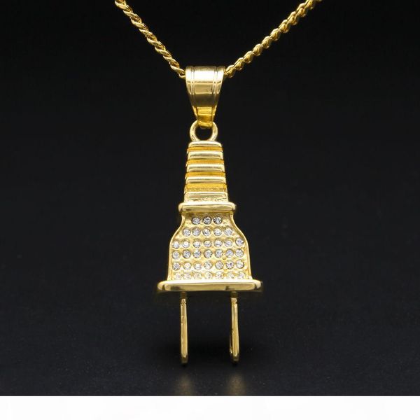 

f hip hop necklace gold plated titanium plug cz crystal bling personality pendant necklace cuban chain necklace men 's jewelry, Silver