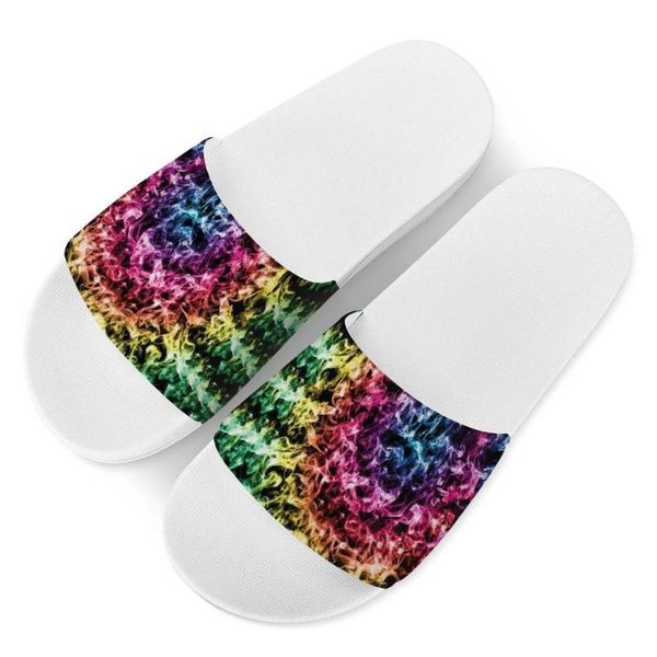 

custom slippers pattern woman outdoor sandals non-slip beach shoes white platform flip flops fantasy colorful smoke flame