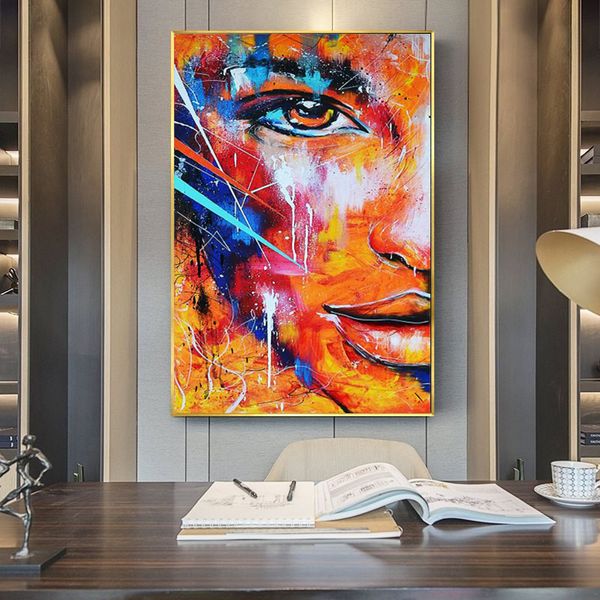 

modern graffiti art abstract half face canvas paintings posters and prints wall art for living room home decor (no frame