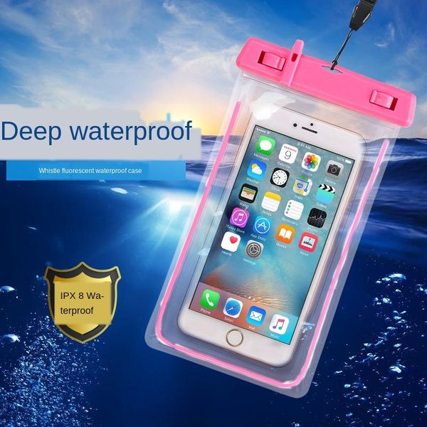 

luminous mobile phone whistle bag pvc fluorescent whistle mobile phone waterproof cover swimming transparent waterproof bag