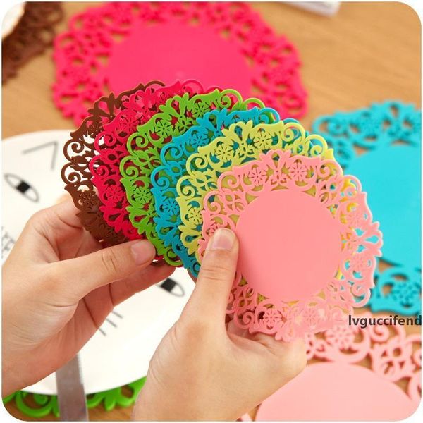 

coffee cup holder beautiful flower shaped colored silicone round cup mat heat resistant coaster placemat w8632