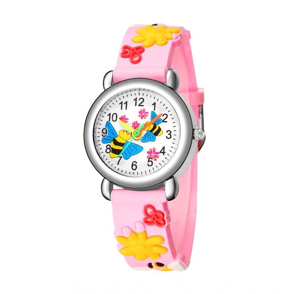 

children's cute bee flower pattern plastic tape quartz watch primary school girl's watch, Blue