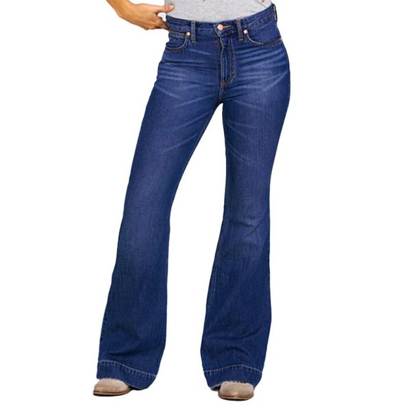 

women's jeans high waist for women pocket flare mom wide leg denim pants vintage trousers long stretch boyfriend, Blue
