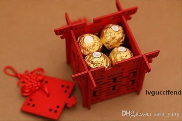 

lantern chinese red wooden laser cut wedding candy box for bride shower double happiness wedding favor boxes lin4182