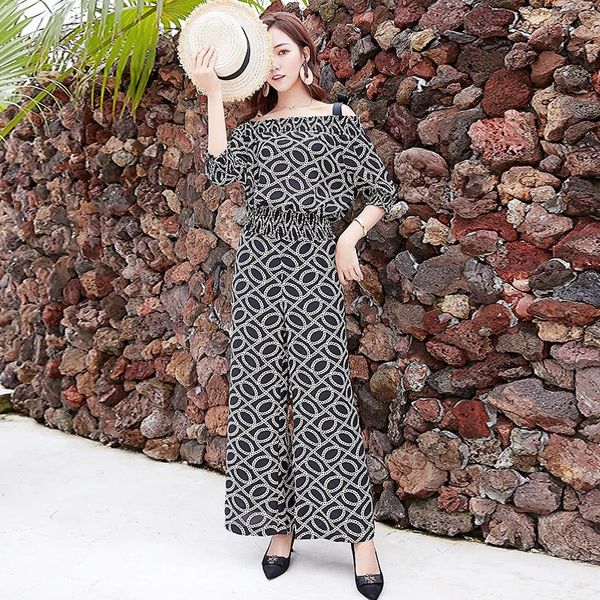 

2020 suit -dress camisole one word lead romantic printing temperament self -cultivation wide leg pants suit woman, Gray