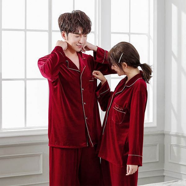 

gold velvet couple pajamas pajamas women's new autumn and winter long sleeve large size home wear soft korean suit, Black;brown