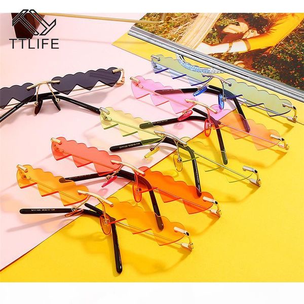 

ttlife 2020 rimless punk sunglasses women luxury fashion pink heart unique rectangle sun glasses for female vintage lunette, White;black