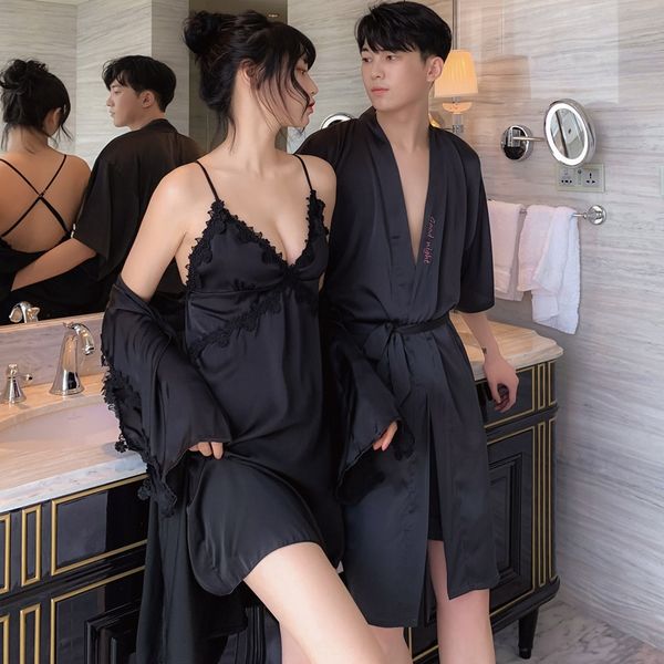 

zbizy couple's nightgown beauty home clothes sling pajamas straps chest pad suspender nightgown two-piece suit home clothes men's, Blue;red