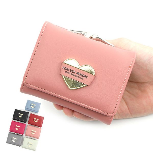 

new women small wallets cute heart design female wallets pu leather short money ladies purses with coin pocket red pink black, Red;black