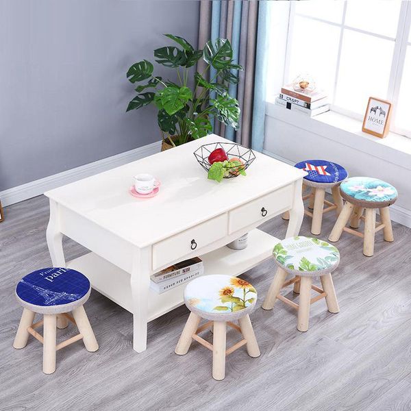 

small stool solid wood fashion sofa stool creative fabric stool household low shoe bench small bench round
