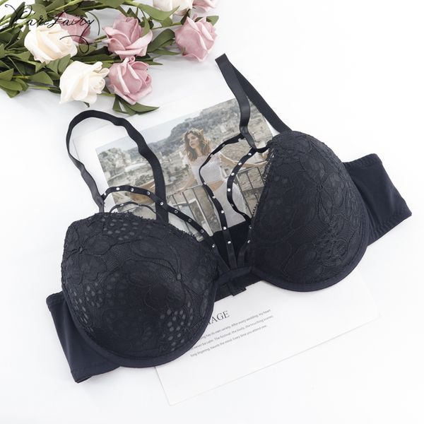 

parifairy black lace floral bra 3/4 mold cup lingerie plus size underwear 36 38 40 42 b c cup padded lift beauty breast bh, Red;black