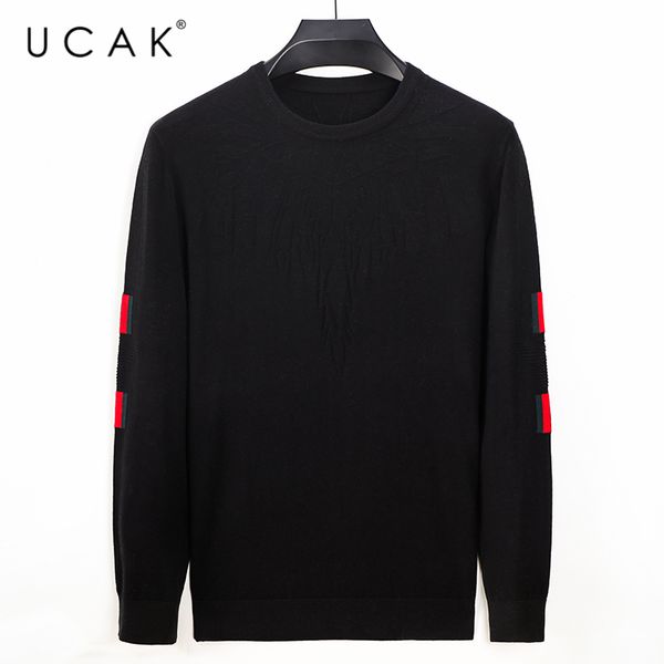 

ucak brand autumn winter casual sweaters men's clothes o-ncek streetwear pullover pull homme striped sweater men clothing u1156, White;black