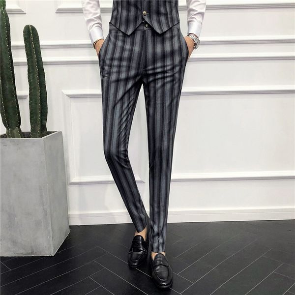 

2020 men's trousers casual slim fit pants business office trousers men elegant stripe masculino dress pants nightclub suit, Black