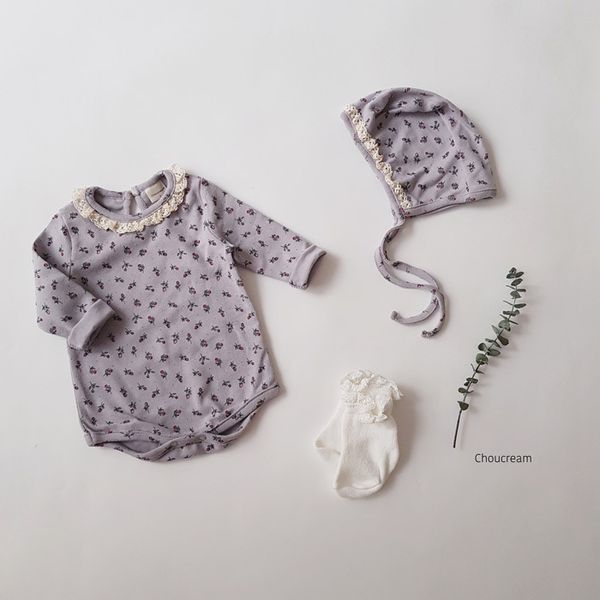 

2020 new style baby girls printed romper with hat cotton full sleeve autumn babys jumpsuit 6-24 month, Blue