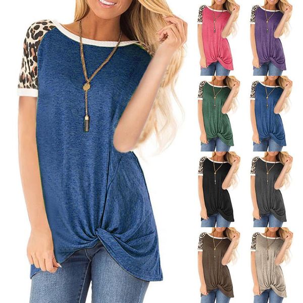 

jackairy women casual t-shirt patchwork leopard short sleeve tee summer female, White