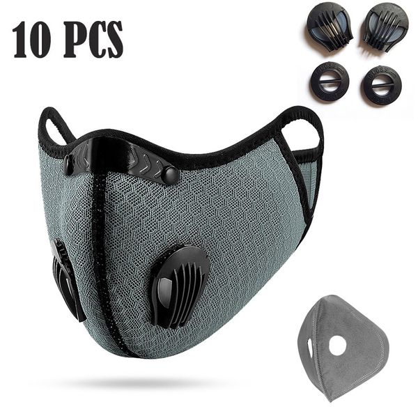 

10pcs cycling masks activated carbon road bicycle face mask filters breathing valves anti dust pollution fog bike party masks for men women