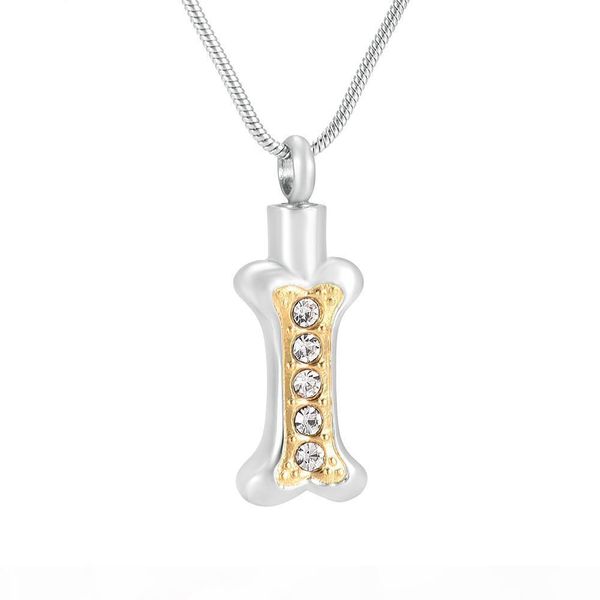 

ijd9874 high polished two tone stainless steel dog bone cremation urn neckace engravable pet name memorial ashes jewelry, Silver