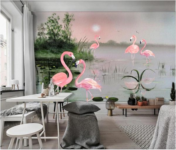 

3d wallpaper custom p mural modern simple small fresh lotus pond plant flamingo tv background home interior wallpaper for walls in rolls