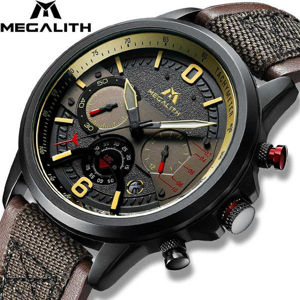 

megalith new quartz watch men genuine leather sport wrist watch chronograph waterproof luminous clock relogio masculino, Slivery;brown