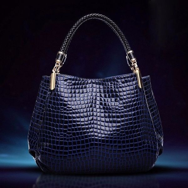 

fashion women crocodile pattern plain leather shoulder bag female tote handbag