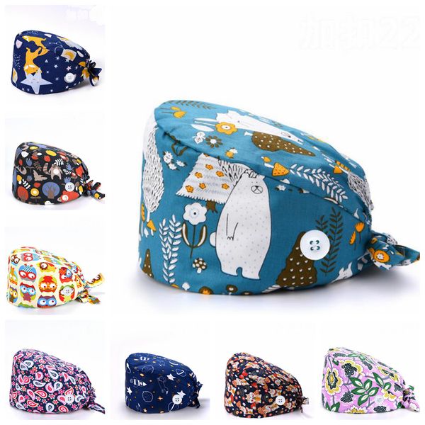 

button scrub cap cartoon nurse's hats big girls work hat adjustable doctor bouffant hats sweatband tie back headwear 29 designs dw5608, Yellow
