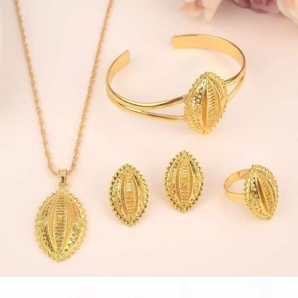 

a new ethiopian necklace earrings wedding jewelry set for women 24 k solid gold color copper african ethiopian dubai party gifts, Silver