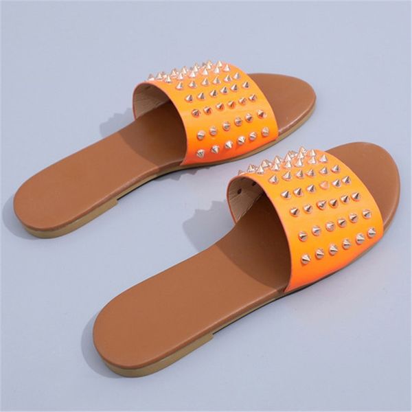 

rivet er toe soes woman 2020 slippers women summer pantofle low slides new dener soft square eel fasion t04#672, Black