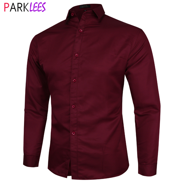 

wine red mens dress shirts 2020 autumn new slim fit long sleeve casual shirt men business formal work chemise homme camisas 4xl, White;black