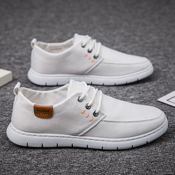 

мужской холст обувь 2020 летний новый дышащие кроссовки для мужчин шнурках мокасины trend комфортное flat бизнес повседневная обувь, Black