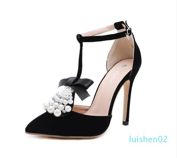 

elegant rhinestone beads pumps office lady dress shoes designer pumps high heels dress shoes size 35 to 40 l02, Black