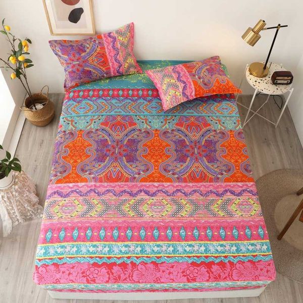 

2/3 pcs bed sheet with pillowcase  size bohemian fitted sheet with elastic single/king size bed sheets set