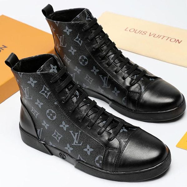 

new mens sports shoes casual leather fashion boots luxury footwear platform casual chaussures de sport pour hommes 2020 tattoo sneaker boot, Black
