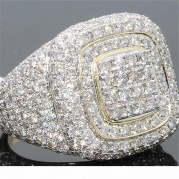 

new 14k gold full diamond rings for men hip-hop peridot gemstone of anillos de bizuteria wedding bands bague etoile jewelry ring y19052301, Slivery;golden