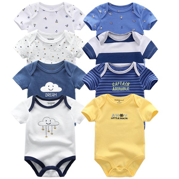 

8pcs baby clothes summer newborn short sleeve baby rompers boy girl clothes cartoon infant jumpsuit climbing, White