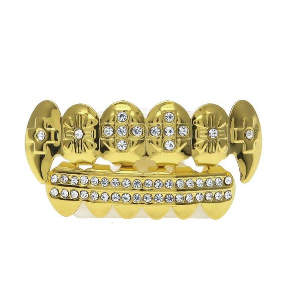 

Mens Designer Teeth Grillz Vampire Grillz Set Environmentally Copper Plated Gold Grillz Teeth Punk Hip Hop Jewelry Teeth Caps