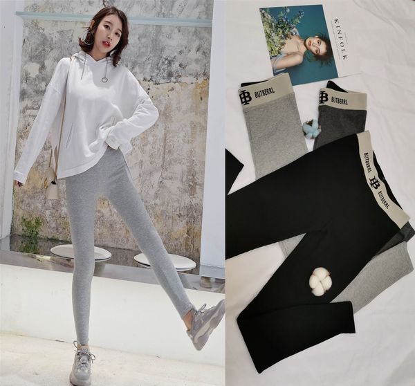 

cozjx весна стиль письма tb высокой талии хлопок леггинсы узкие брюки женские брюки карандаш верхней одежды вертикальной нити брюки щиколото, Black