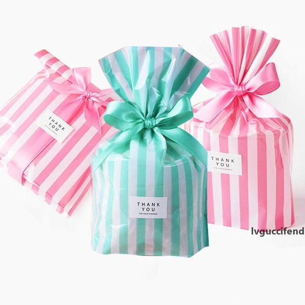 

10pcs/lot cute stripe candy bag plastic gift bags for cookie biscuits snack baking packaging bag festival event party supplies