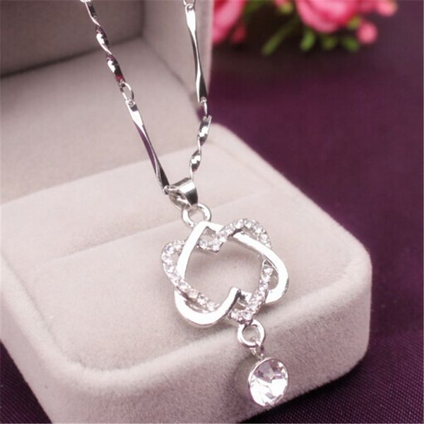 

fashion women necklaces jewelry double heart pendant necklace jewelries chain trinket flawless women necklaces exquisite choker, Silver