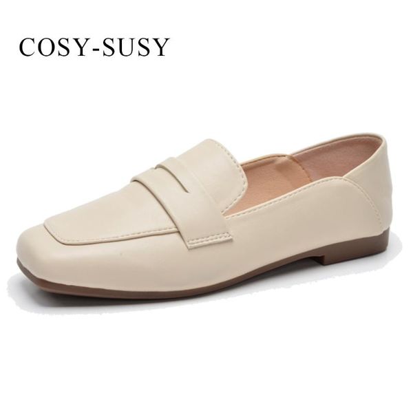 

ladies loafers squre toe classical pumps cosysusy pu leather women shoes 2020 spring autumn flats comfortable rubber outsole, Black