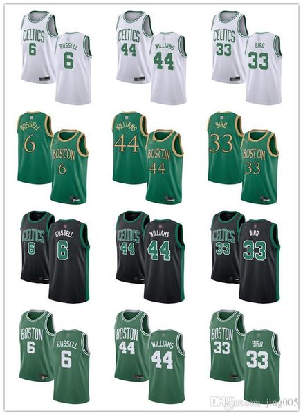 

men women youth boston celtics 33 larry bird 6 bill russell 44 robert williams iii green white custom basketball jerseys, Black;red