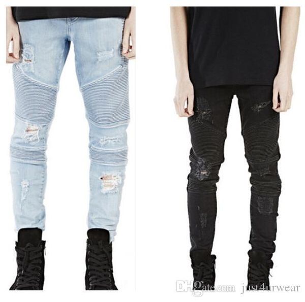 

blue black destroyed jeans mens slim ripped holes denim pants straight biker skinny jeans male long trousers pants jeans plus size