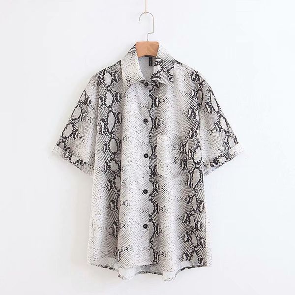 

women shirt women blouse fashion wind blouse short sleeve snake print, Black;white