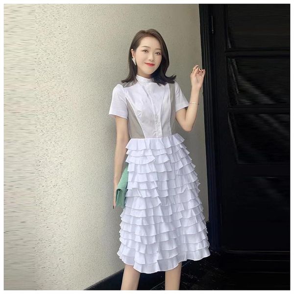 

720 xl 2020 summer brand same style empire short sleeve crew neck white a line panelled prom dress as, White;black