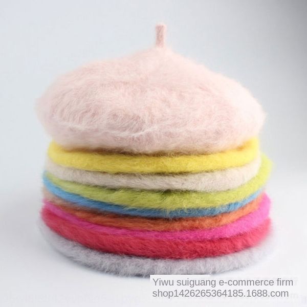 

hantian beret solid color mink plush painter hat super soft lengthened thickened rabbit fur beret dome mushroom fur hat, Blue;gray