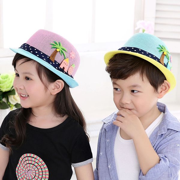 

new children's sunscreen sun cap baby cap straw baby mesh straw hat girls' hat, Blue;gray