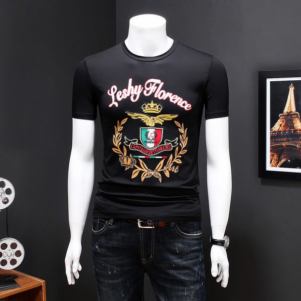 

mercerized cotton t-shirt men's tide brand letter embroidery korean slim round neck trend short-sleeved men's summer t-shirt, White;black