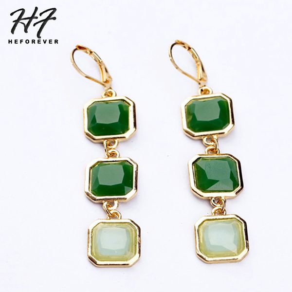 

long earrings for women gold-color vintage green stone setting square dangle earring fashion jewelry 2020 gift for girl ka360, Silver