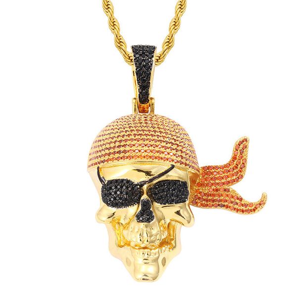 

personality street rapper jewelry gold silver colors cz skull pendant necklace with 24inch rope chain nice gift